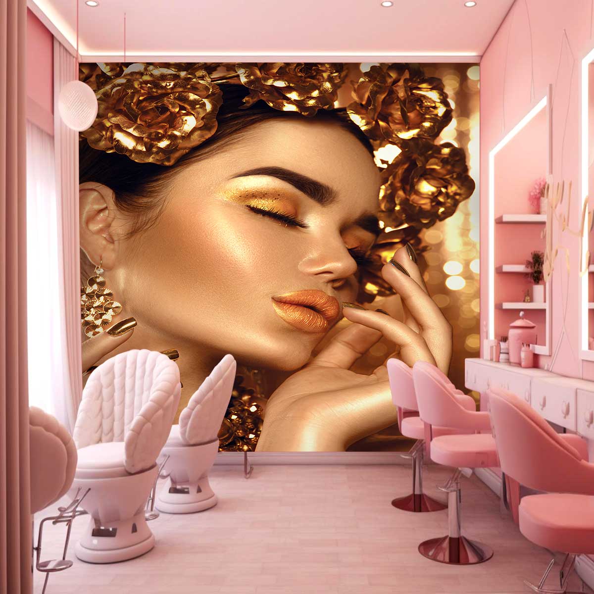 پوستر دیواری سالن زیبایی زنانه ارایش برنزه t5086