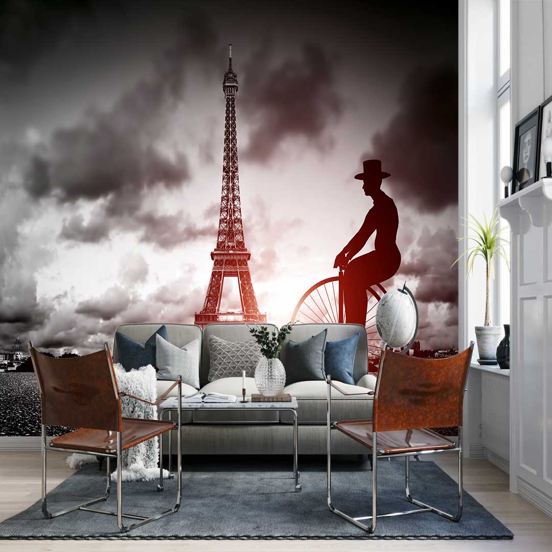 پوستر دیواری شهر  برج ایفل و مرد t3628