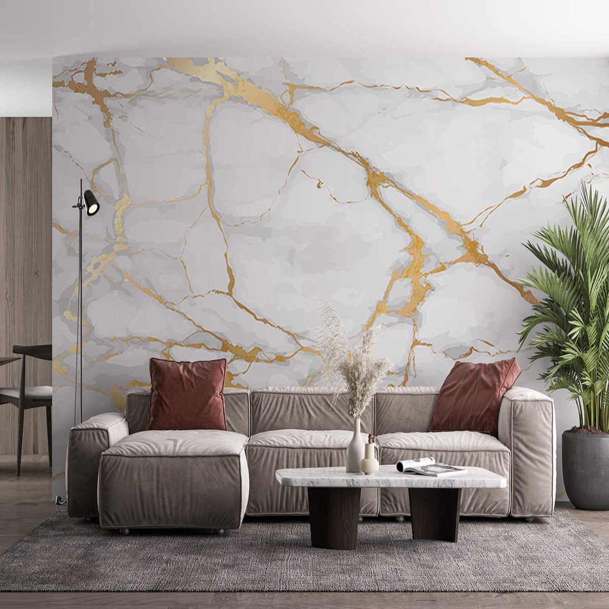 پوستر دیواری ماربل سنگ مرمر طلایی سفید mt83788