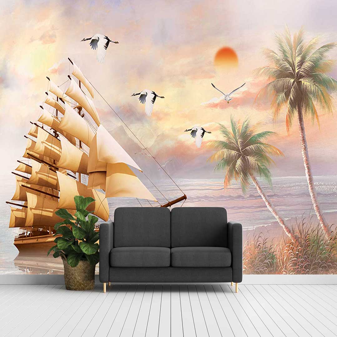 پوستر دیواری طبیعت قایق در ساحلmt83706