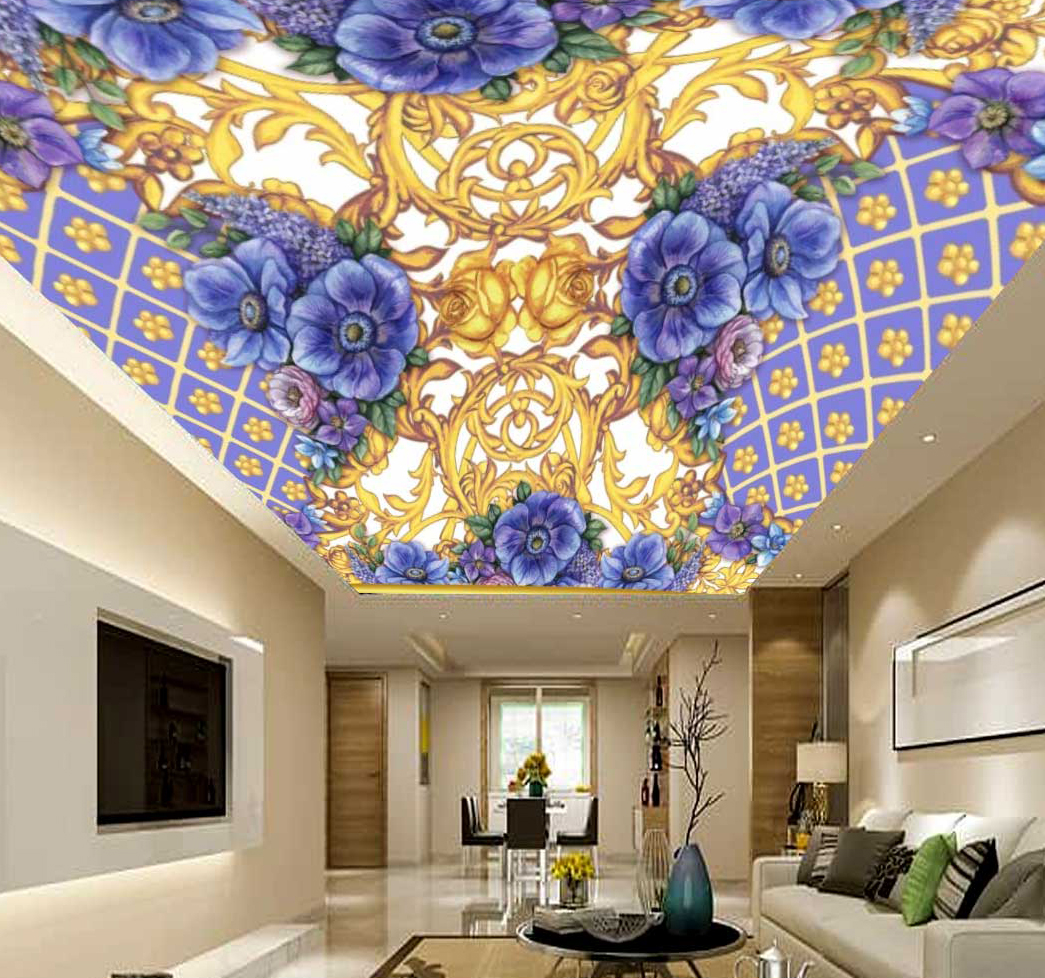 پوستر دیواری سقفی گل سه بعدی بنفش طلایی کد g-14174
