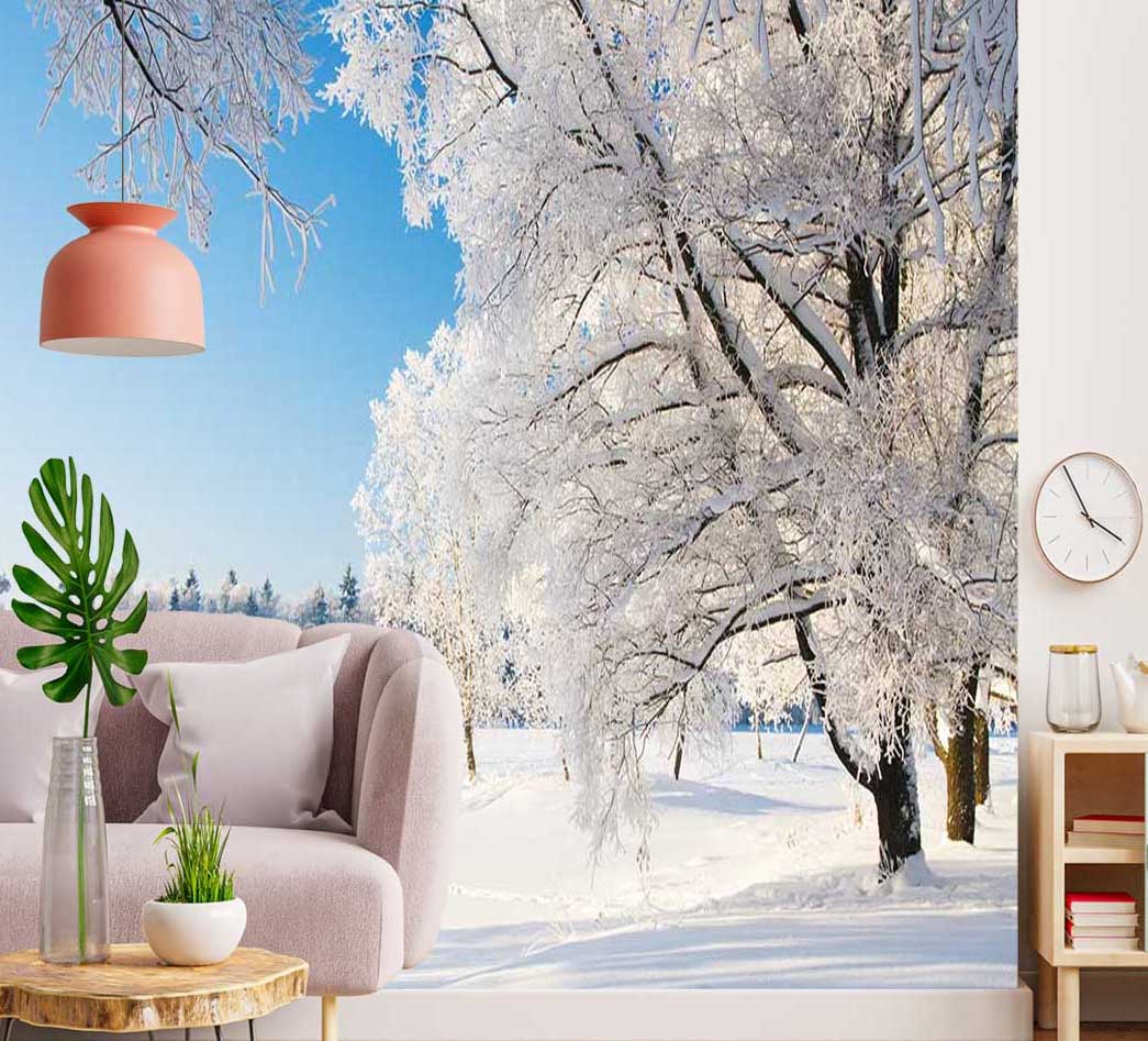 پوستر دیواری زمستانی درختان پوشیده از برف کد-n-6906