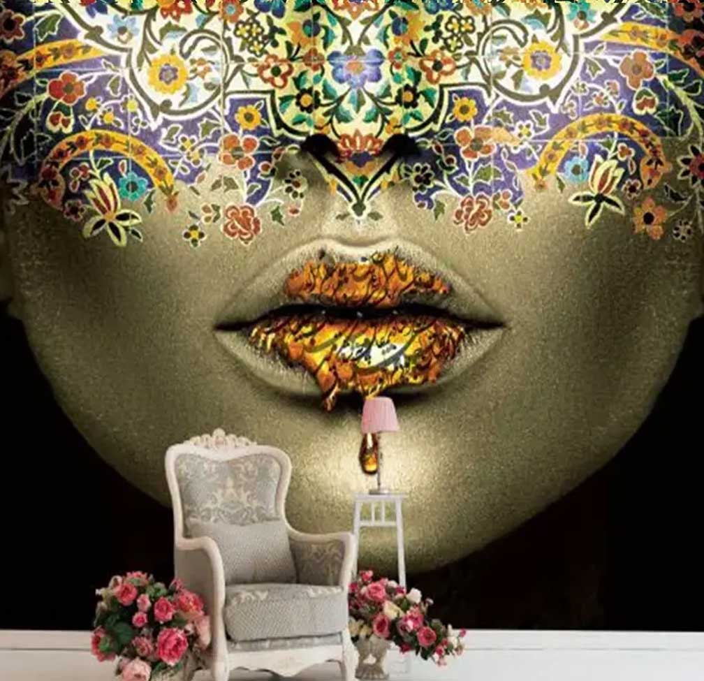 پوستر دیواری لاکچری طرح صورت و نقوش سنتی mt-83312