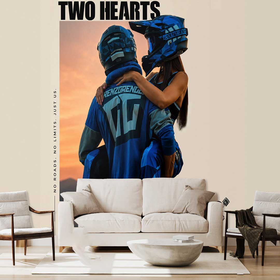 پوستر دیواری موتور عاشقانه Two-Hearts-One-Ride-کد DA-4040 مناسب اتاق جوان