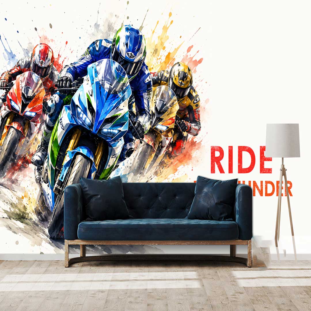 پوستر دیواری موتور مسابقه‌ای Ride-The-Thunder کد-DA-4038 مناسب اتاق جوان