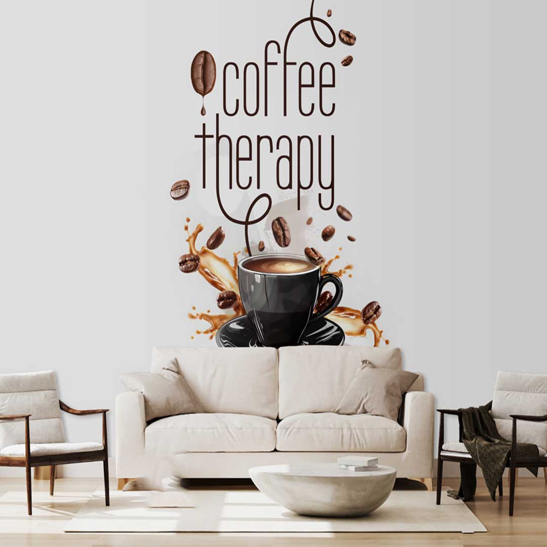 پوستر دیواری کافی شاپ طرح فنجان قهوه (Coffee-Therapy) مناسب دکور آشپزخانه و کافی‌شاپ DA-4026