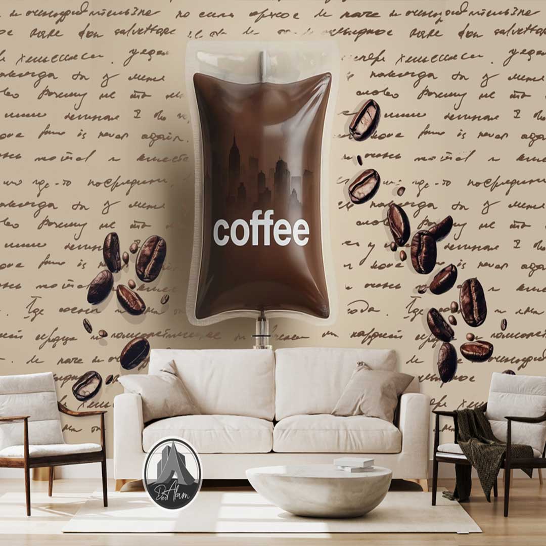 پوستردیواری کافی شاپ طرح کیسه قهوه (Coffee-Therapy) مناسب دکور آشپزخانه و کافه -DA-4024