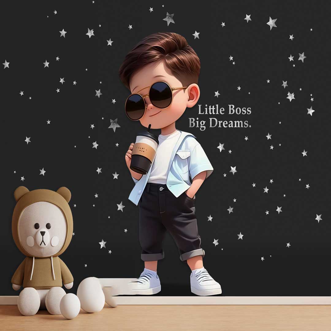 پوستر دیواری کودک طرح پسر عینکی Little-Boss وستر اتاق پسرانه DA-3007