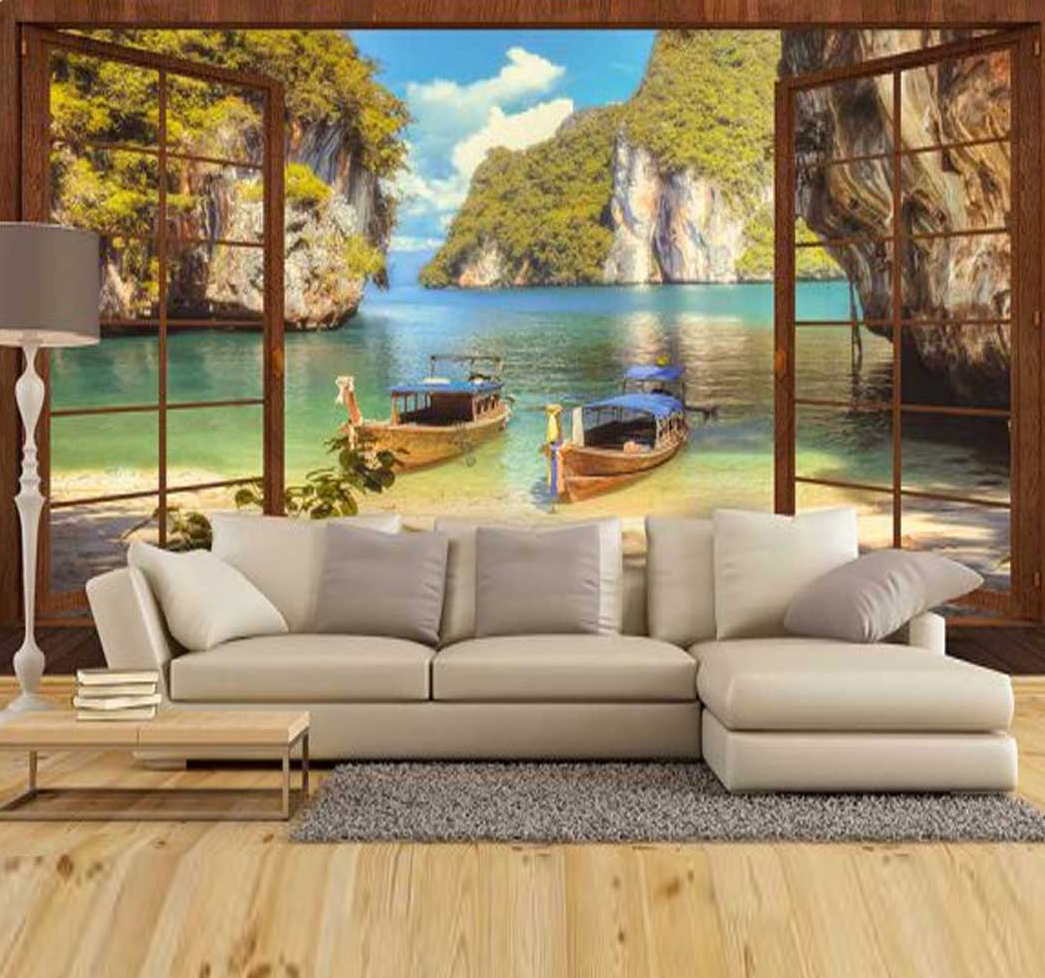 پوستر دیواری منظره پنجره رو به دریا و ساحل کد n-7299