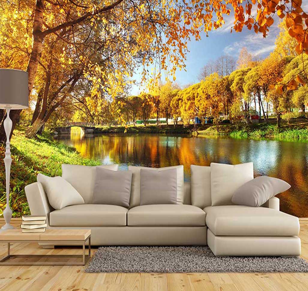 پوستر دیواری رودخانه و پارک پاییزی n-6374